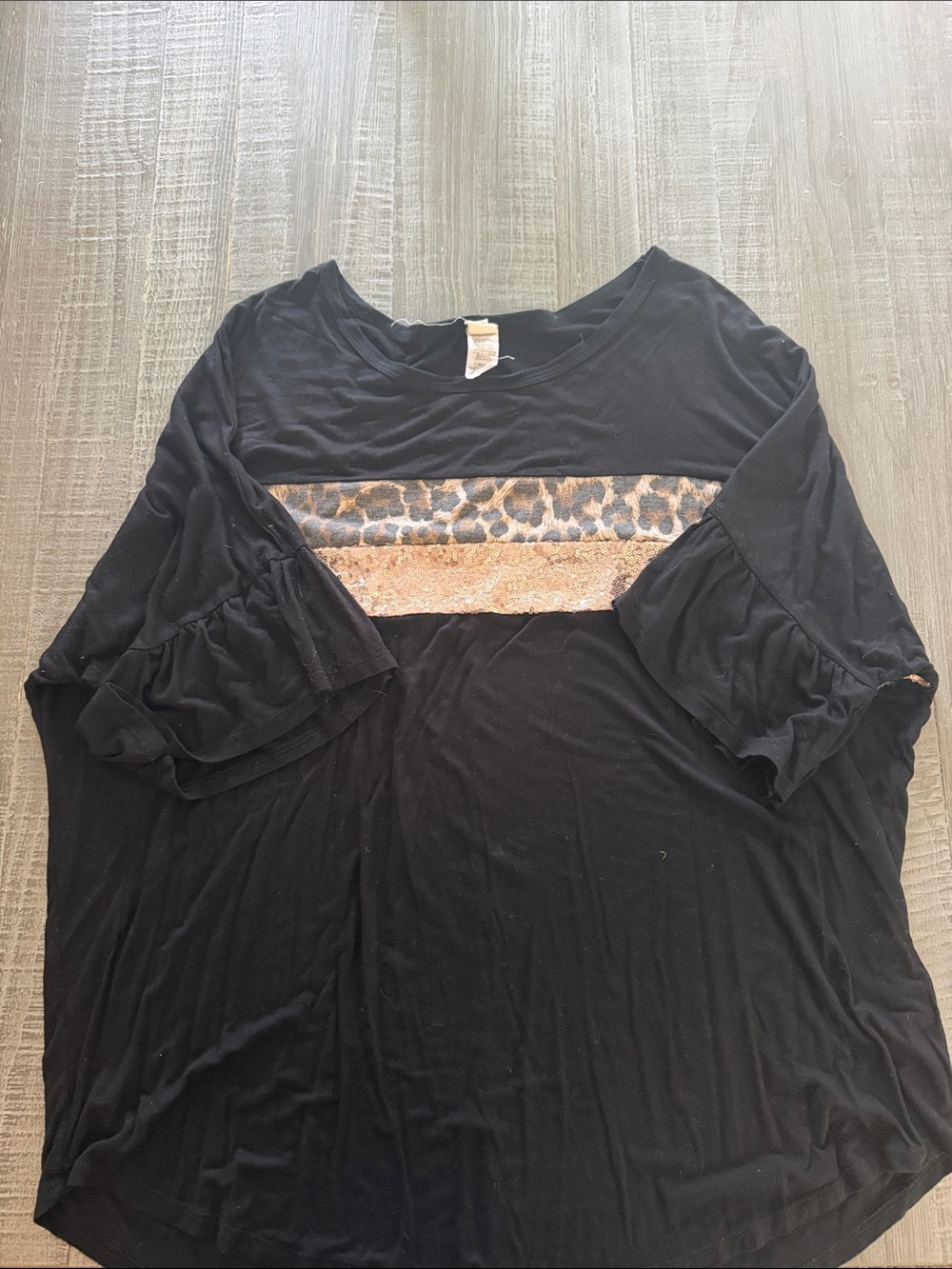 7th Ray Black Tunic with Leopard and Tan Stripe
